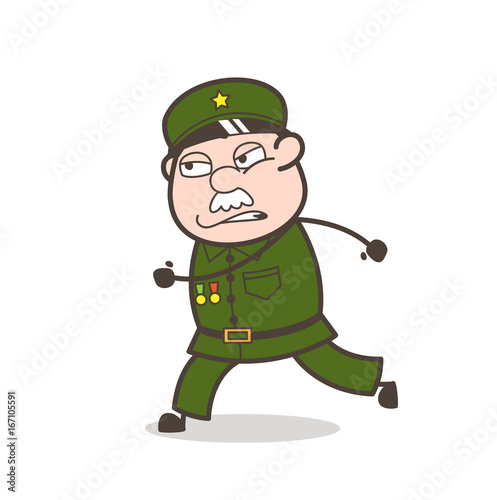Cartoon Coward Sergeant Running Vector Illustration