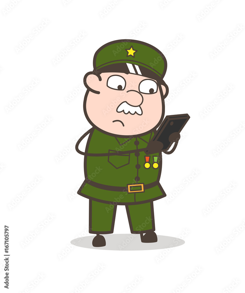 Cartoon Sergeant Typing Message Vector Illustration Cartoon Sergeant Typing Message Vector Illustration