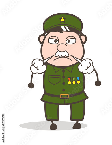 Cartoon Aggressive Sergeant Face Vector Illustration