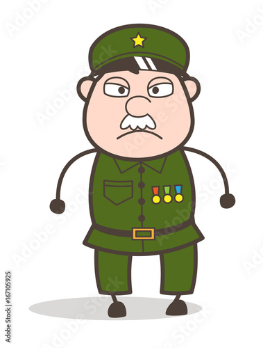 Cartoon Sergeant Angry Face Vector Illustration