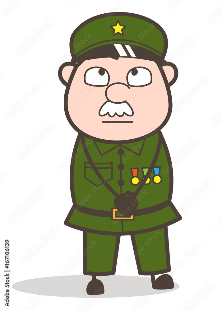 Cartoon Innocent Sergeant Calm Face Vector Illustration