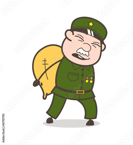 Cartoon Sergeant Having Lots of Responsibility Vector Concept
