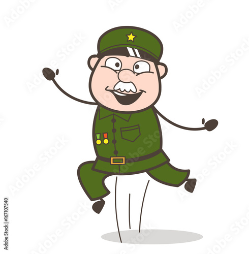 Cartoon Sergeant Jumping in Excitement Vector Illustration
