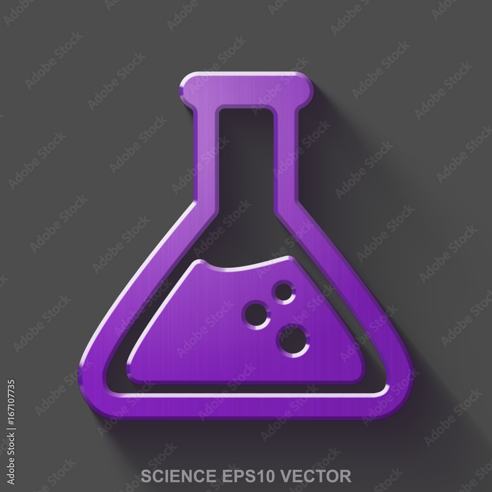 Flat metallic Science 3D icon. Purple Glossy Metal Flask on Gray background. EPS 10, vector. Flat metallic Science 3D icon. Purple Glossy Metal Flask on Gray background. EPS 10, vector.