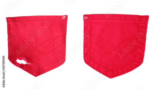 red jeans pockets isolated on white