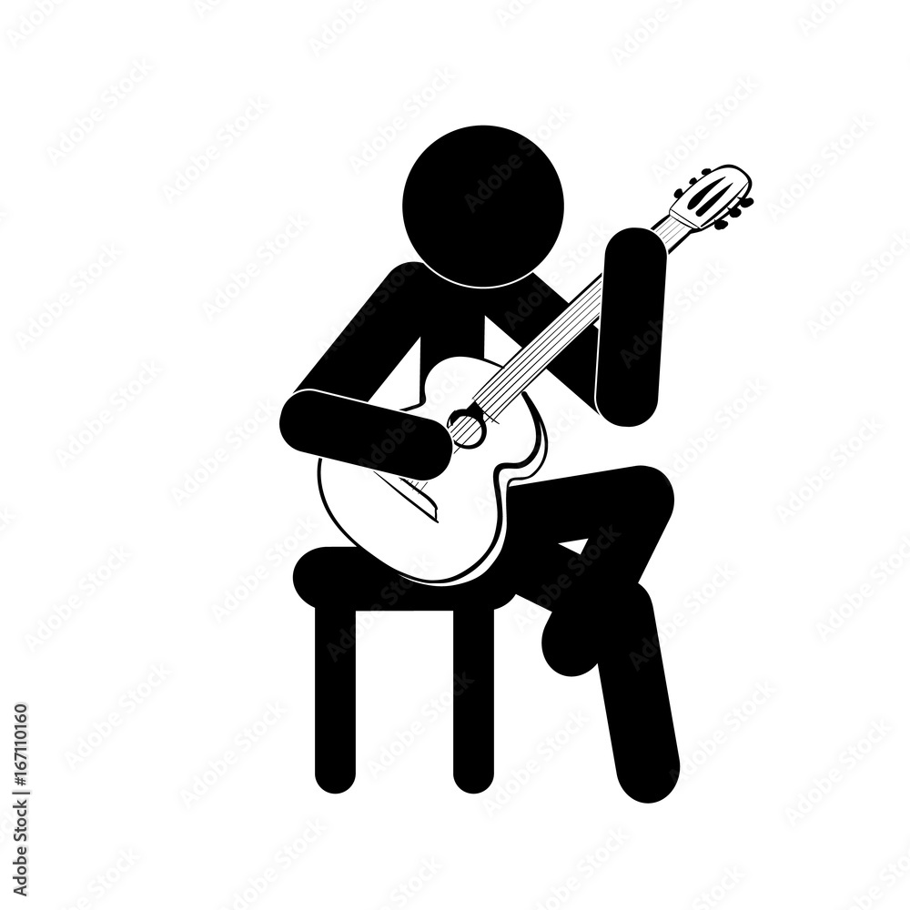 Stick figure man playing classic guitar vector Stick figure man playing classic guitar vector