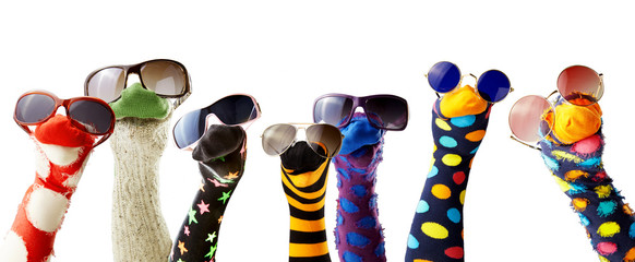 Sock puppets wearing glasses