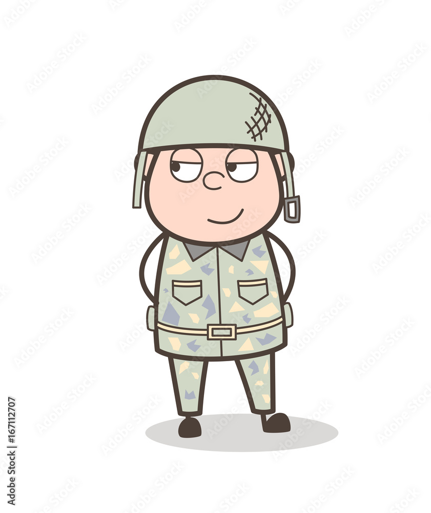 Cartoon Young Army Officer Smiling Face Vector Illustration