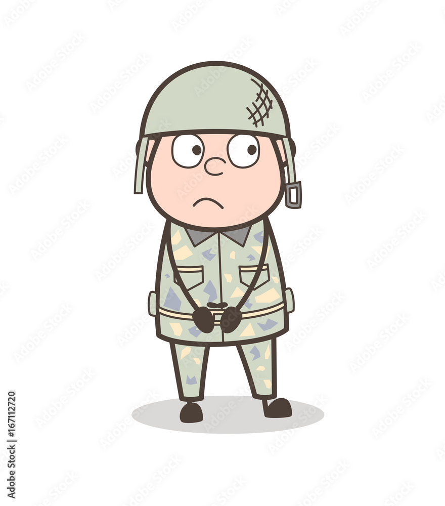 Cartoon Fearful Army Officer Face Expression Vector Illustration