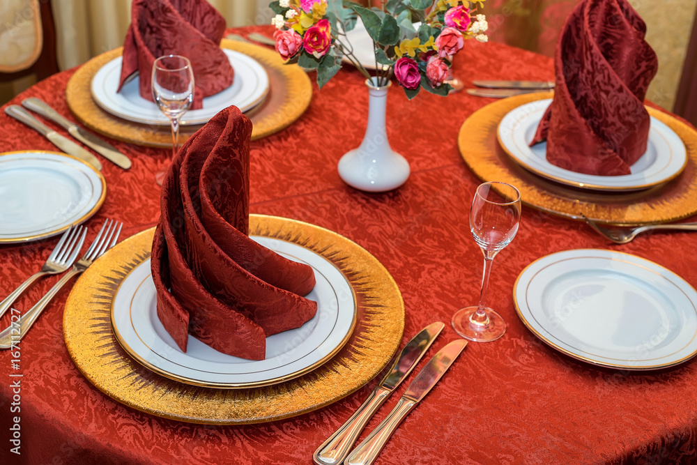 Catering table set service and glasses Catering table set service and glasses