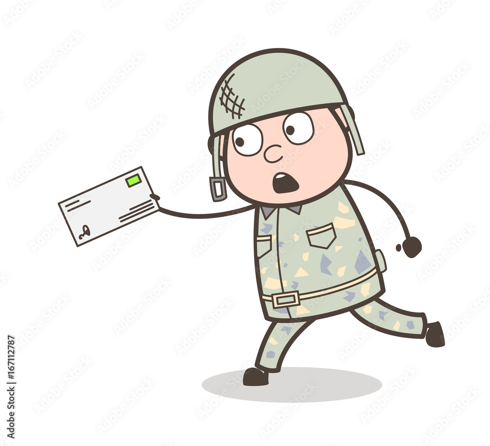 Cartoon Army Officer Running to Deliver the Letter Vector Illustration Cartoon Army Officer Running to Deliver the Letter Vector Illustration