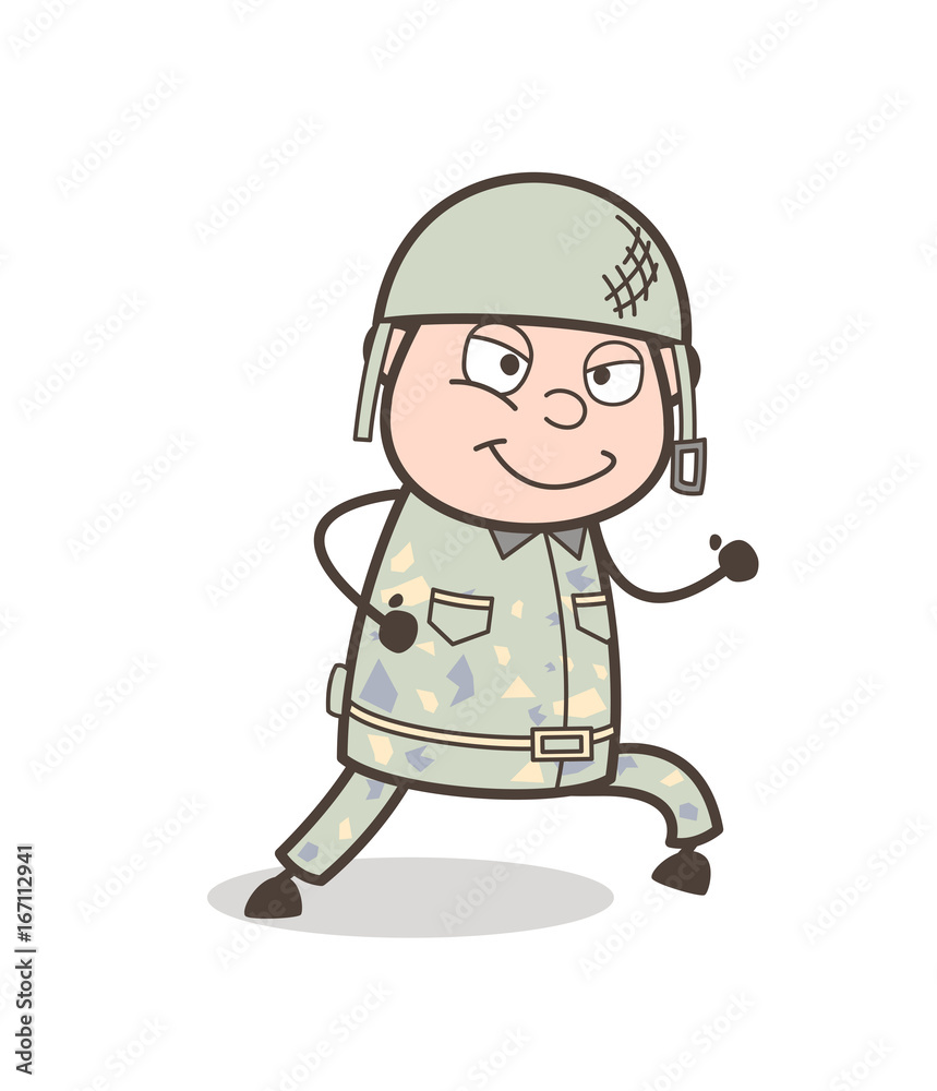 Cartoon Naughty Army Man Running Vector Illustration