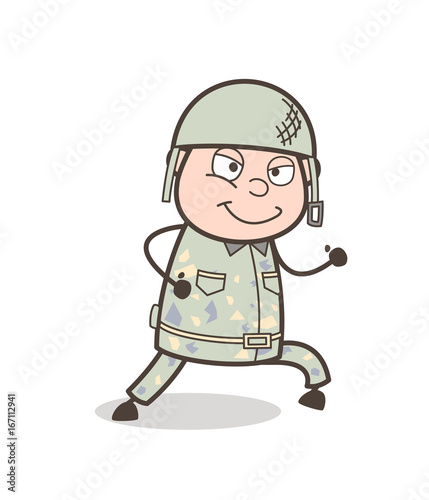 Cartoon Naughty Army Man Running Vector Illustration