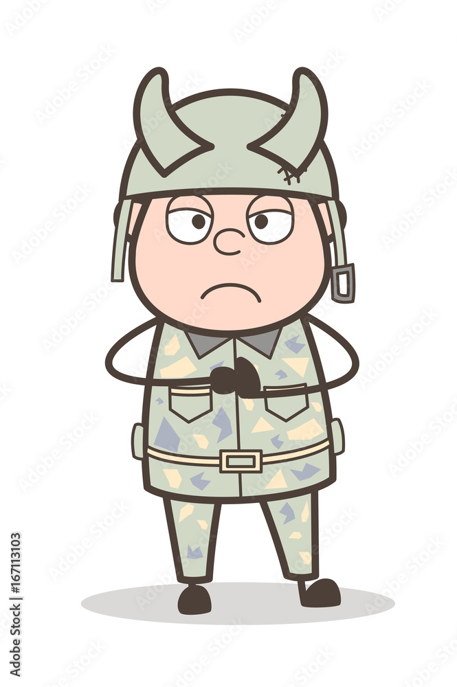 Cartoon Evil Army Man Angry Face Expression Vector Illustration Cartoon Evil Army Man Angry Face Expression Vector Illustration