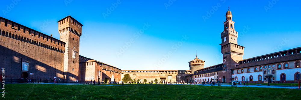 Sforza Castle panoramic view - Milan city Italy
