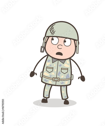 Cartoon Frightened Army General Officer Face Expression Vector Illustration