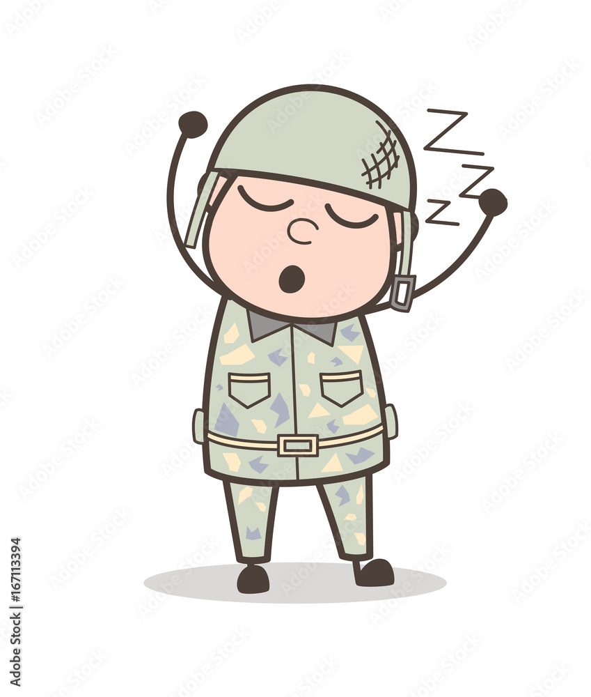 Cartoon Tired Army Man Sleeping and Snoring Vector Illustration Stock  Vector | Adobe Stock