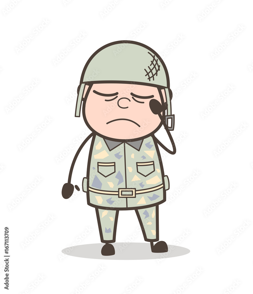 Cartoon Army Man Crying Vector Illustration