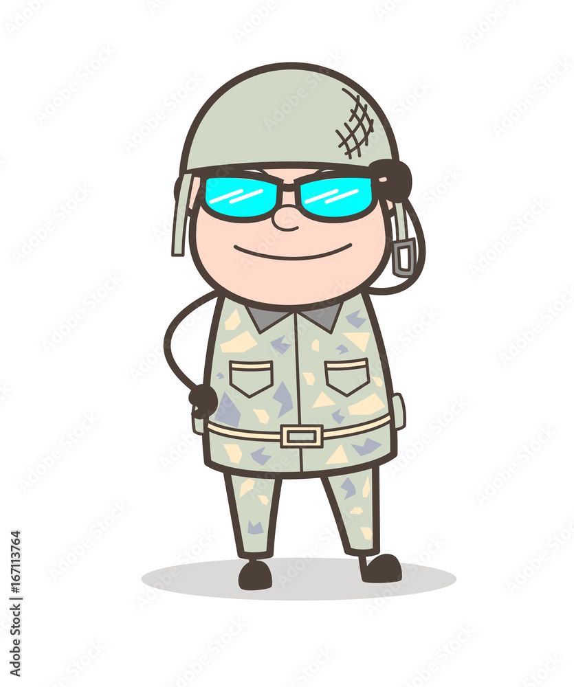 Cartoon Army Man with Sunglasses Vector Illustration