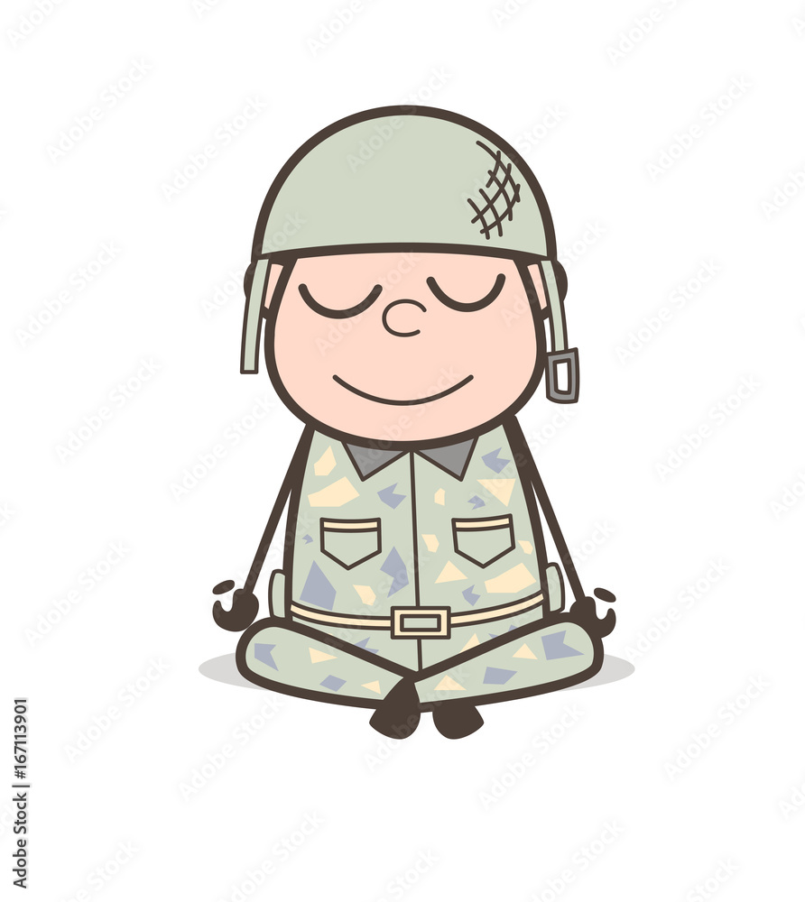 Cartoon Soldier Doing Yoga Vector Illustration