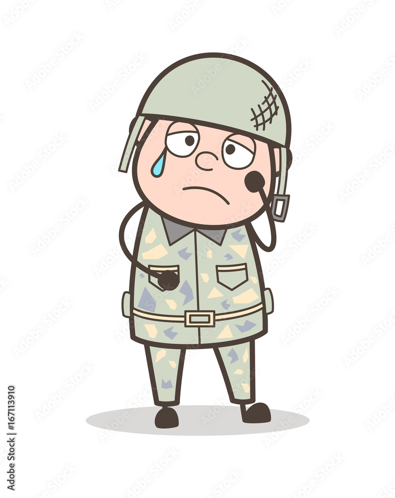 Cartoon Emotional Sergeant Face Expression Vector Illustration