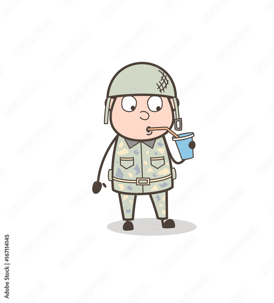 Cartoon Thirsty Officer Drinking Beverage Vector Concept