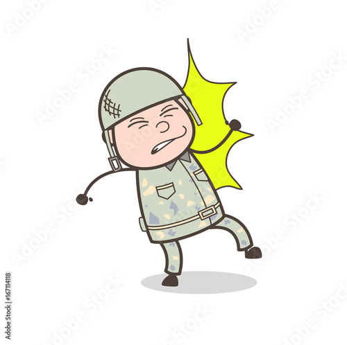 Cartoon Cadet Got Hurt by Hit Vector Illustration