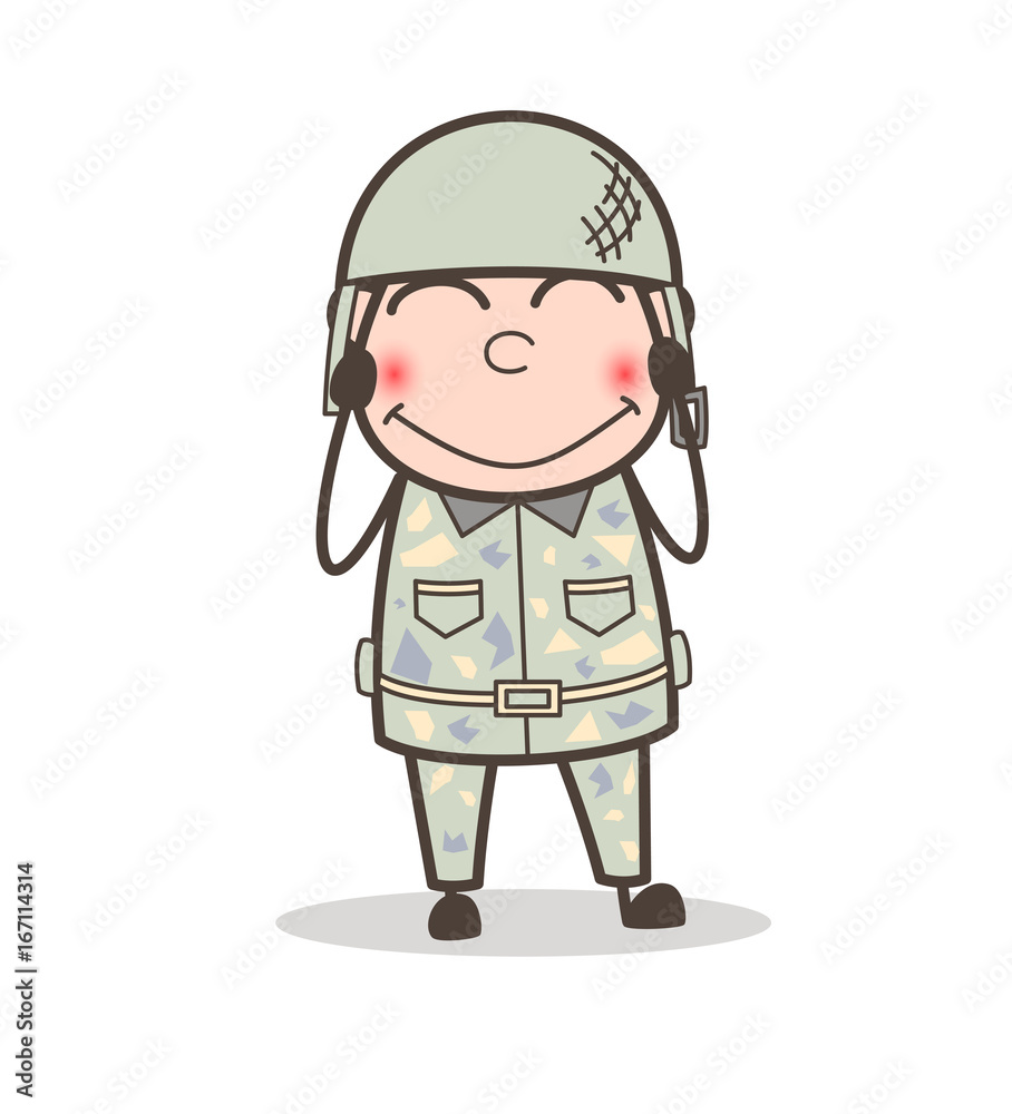 Cartoon Shy Army Man Smiling Vector Illustration Cartoon Shy Army Man Smiling Vector Illustration