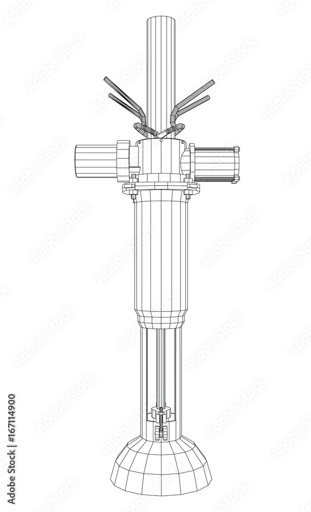 Obraz premium Oil and gas automatic pipelines with valve isolated on white. Tracing illustration of 3d.