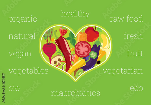 Healthy food vector. Fruits and vegetables vector illustration
