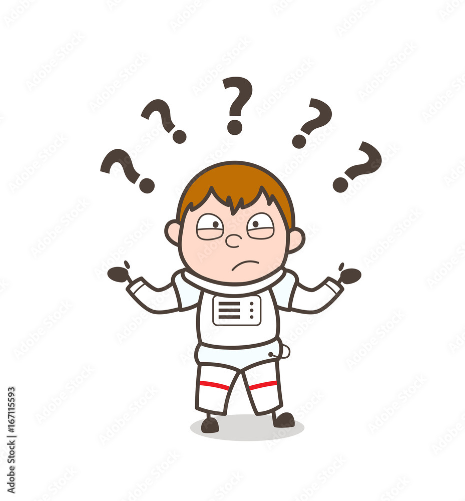 Cartoon Cunfused Cosmonaut Vector Character Expression