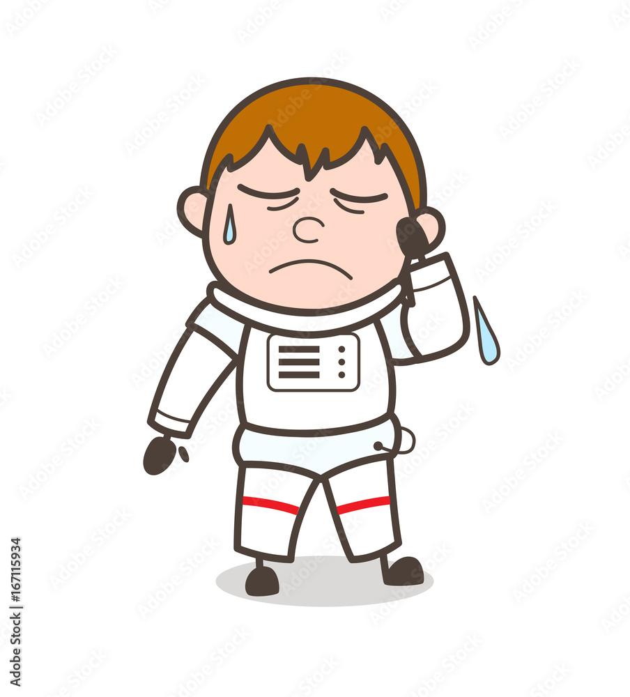 Cartoon Astronaut Crying Face Expression Vector Illustration