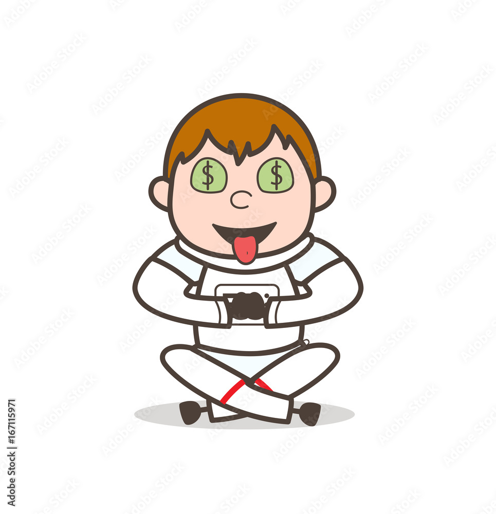Cartoon Greedy Astronaut Expression for Money Vector Illustration Cartoon Greedy Astronaut Expression for Money Vector Illustration