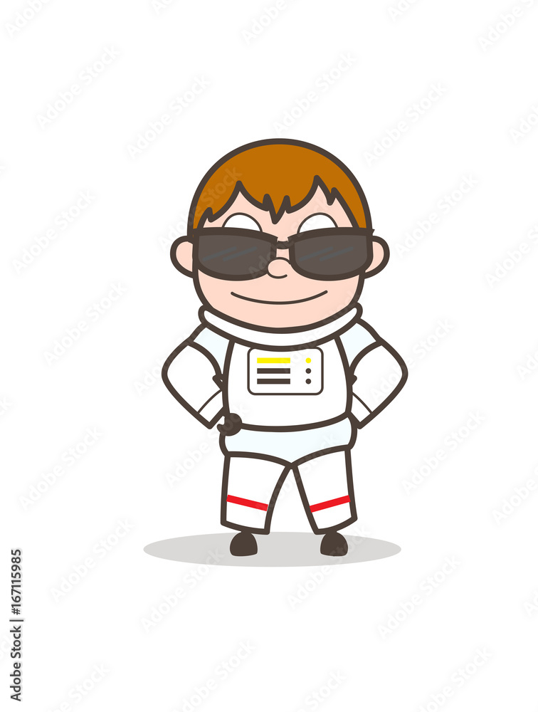 Cartoon Modern Cosmonaut with Sunglasses Vector Illustration