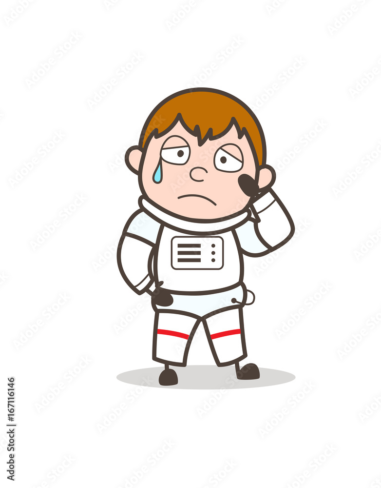 Cartoon Emotional Spaceman Face Expression Vector Illustration