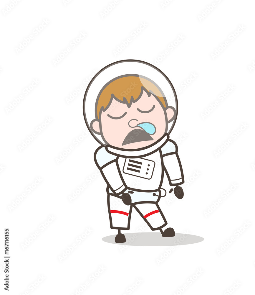 Cartoon Funny Cosmonaut Running Nose and Sleeping Face Vector Illustration