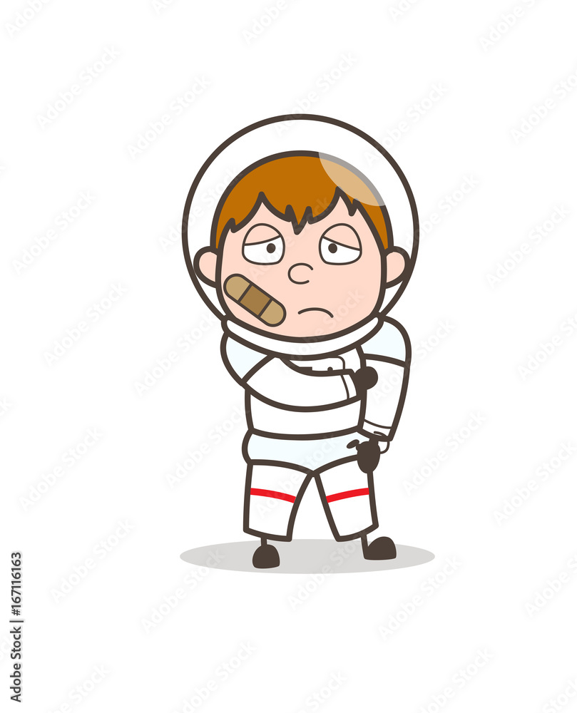 Cartoon Sad Injured Astronaut Expression Vector