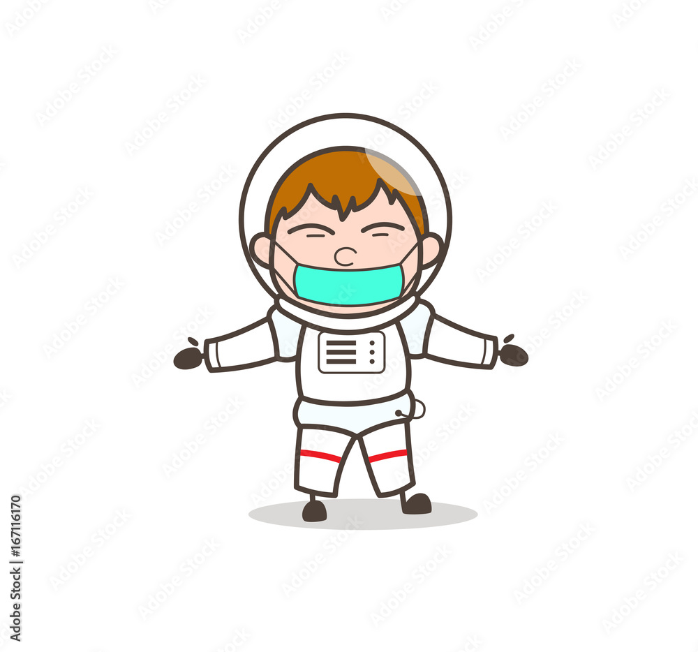 Cartoon Cosmonaut with Pollution Face Mask Vector Illustration