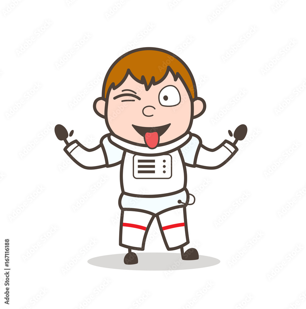 Cartoon Space-Traveler Face with Stuckout Tongue and Winking Eye Cartoon Space-Traveler Face with Stuckout Tongue and Winking Eye