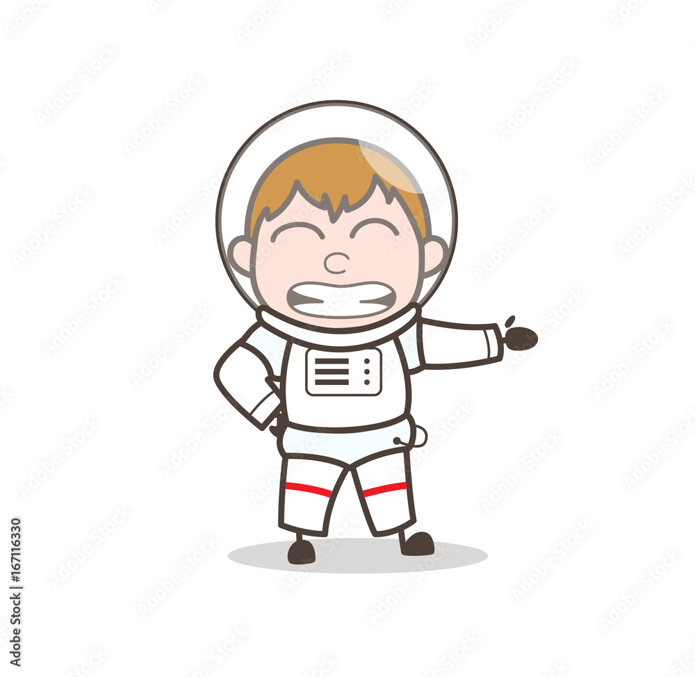 Cartoon Funny Spaceman Facial Expression and Gesturing Hand Vector