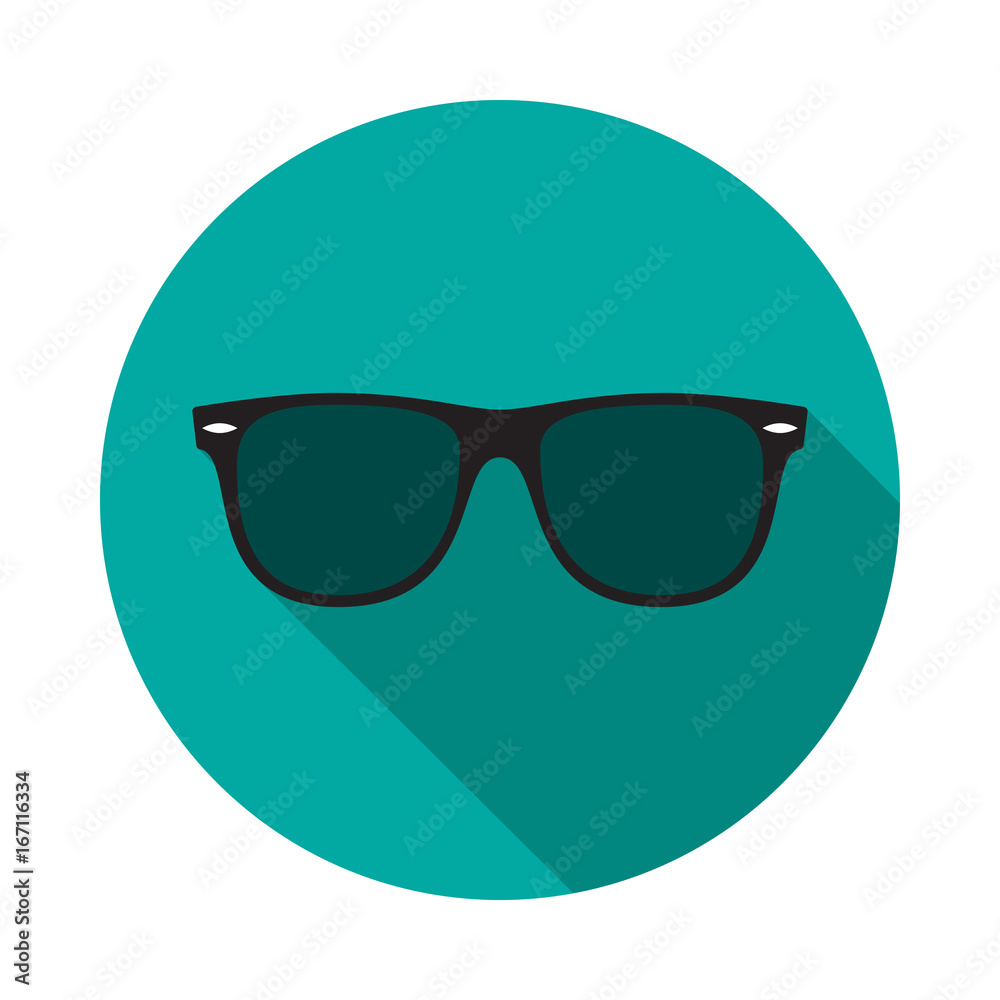 Sunglasses circle icon with long shadow. Flat design style. Sunglasses