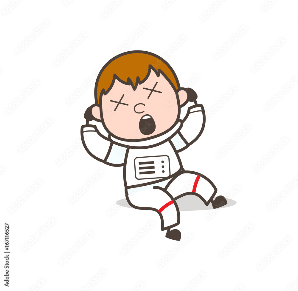 Cartoon Cosmonaut with Dizzy Face Expression Vector Cartoon Cosmonaut with Dizzy Face Expression Vector