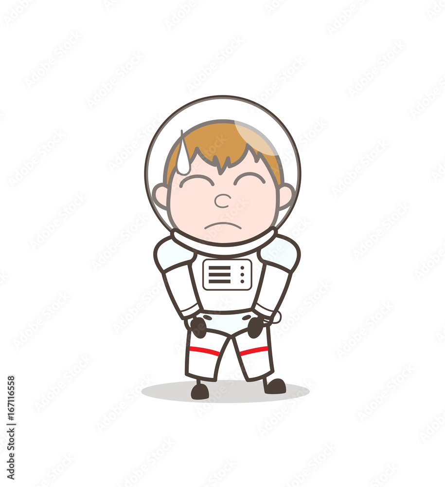 Cartoon Upset Astronaut Face Expression Vector Illustration