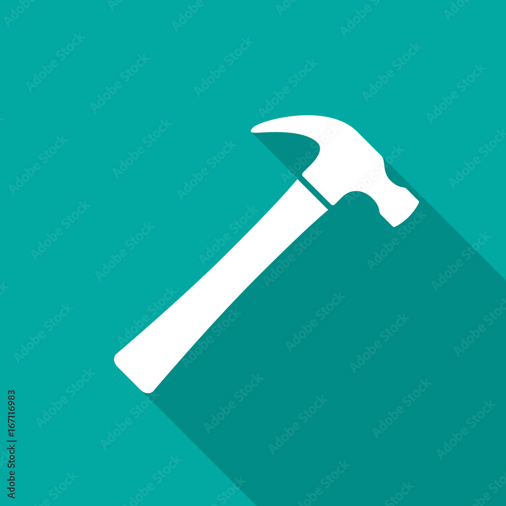 Hammer icon with long shadow. Flat design style. Hammer simple silhouette.  Modern, minimalist icon in stylish colors. Web site page and mobile app  design vector element. Stock Vector | Adobe Stock