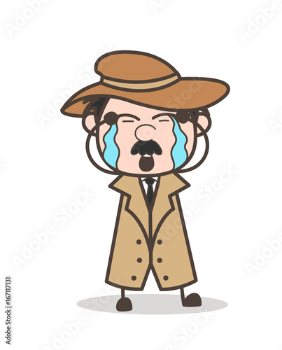Cartoon Detective Crying Face Vector Illustration