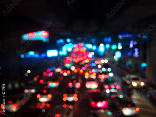 Blur of traffic jam and many car on night at Bangkok, Thailand on on August 1st, 2017 © Phanithi