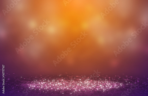 Dark Gold sparkle rays lights with bokeh elegant show on stage abstract background. Dust sparks background.