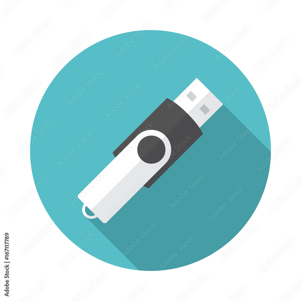 USB flash drive circle icon with long shadow. Flat design style. USB flash drive simple silhouette. Modern, minimalist, round icon in stylish colors. Web site page and mobile app design vector element USB flash drive circle icon with long shadow. Flat design style. USB flash drive simple silhouette. Modern, minimalist, round icon in stylish colors. Web site page and mobile app design vector element