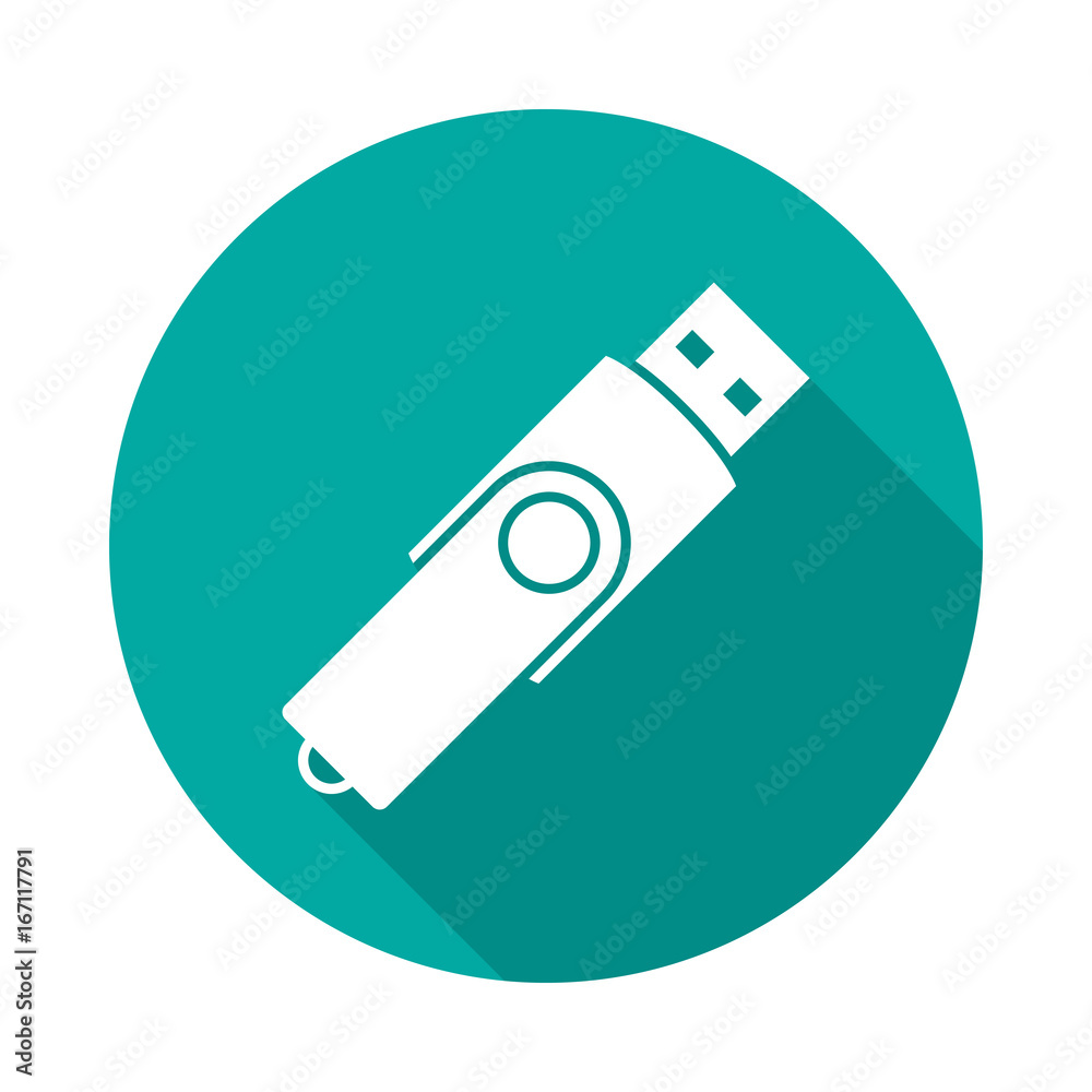 USB flash drive circle icon with long shadow. Flat design style. USB flash drive simple silhouette. Modern, minimalist, round icon in stylish colors. Web site page and mobile app design vector element USB flash drive circle icon with long shadow. Flat design style. USB flash drive simple silhouette. Modern, minimalist, round icon in stylish colors. Web site page and mobile app design vector element