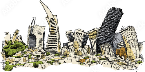 Cartoon skyline of the city of San Francisco, California, USA.